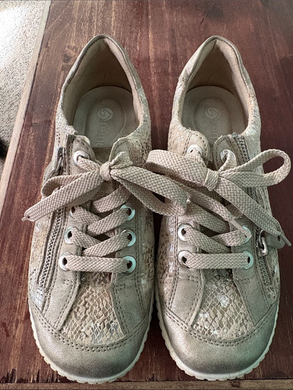 Remonte R3650-40 Metallic Gold Snake Print Leather Zip Sneakers